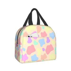 insulated lunch bag reusable lunch box for girls, cooler lunch tote bag with front pocket for teen girls women men school picnic office work, cute colorful cow print