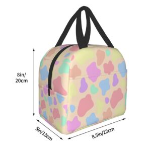 Insulated Lunch Bag Reusable Lunch Box For Girls, Cooler Lunch Tote Bag With Front Pocket for Teen Girls Women Men School Picnic Office Work, Cute Colorful Cow Print