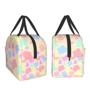 Insulated Lunch Bag Reusable Lunch Box For Girls, Cooler Lunch Tote Bag With Front Pocket for Teen Girls Women Men School Picnic Office Work, Cute Colorful Cow Print