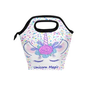 zoeo girls unicorn lunch box tote lunch bag head cream magic pink floral tiara insulated waterproof cooler handbags with zipper for outdoor travel picnic school office
