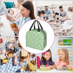 DADABULIU Lunch Bag Daisy Flower Green Insulated Lunch Box Cooler Tote for Adults Kid Girl Women Work Office School Picnic Beach Reusable Lunchbox Over 3 Years Old