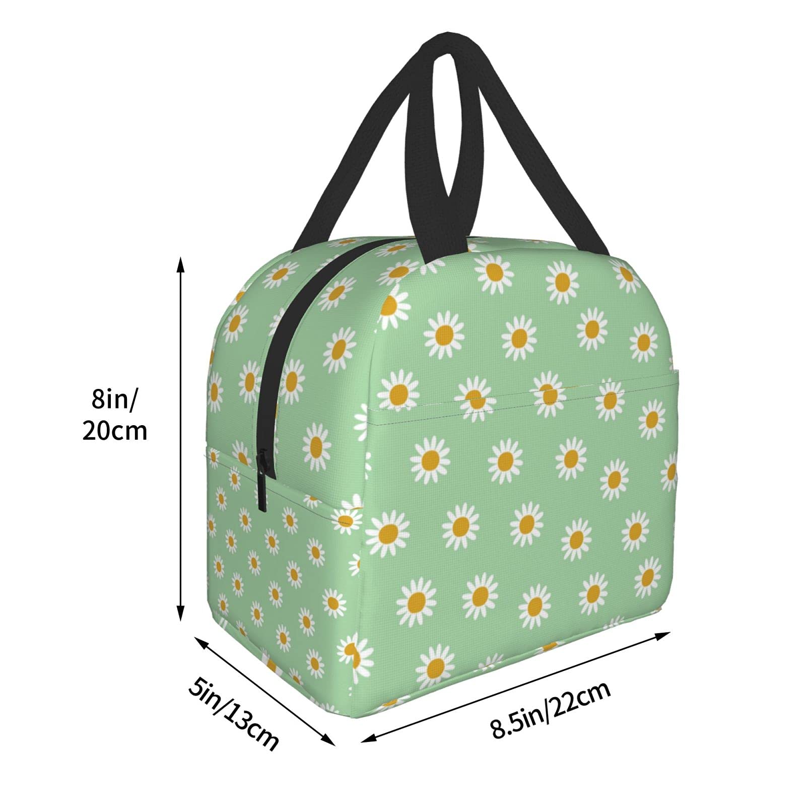 DADABULIU Lunch Bag Daisy Flower Green Insulated Lunch Box Cooler Tote for Adults Kid Girl Women Work Office School Picnic Beach Reusable Lunchbox Over 3 Years Old