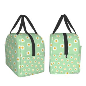 DADABULIU Lunch Bag Daisy Flower Green Insulated Lunch Box Cooler Tote for Adults Kid Girl Women Work Office School Picnic Beach Reusable Lunchbox Over 3 Years Old