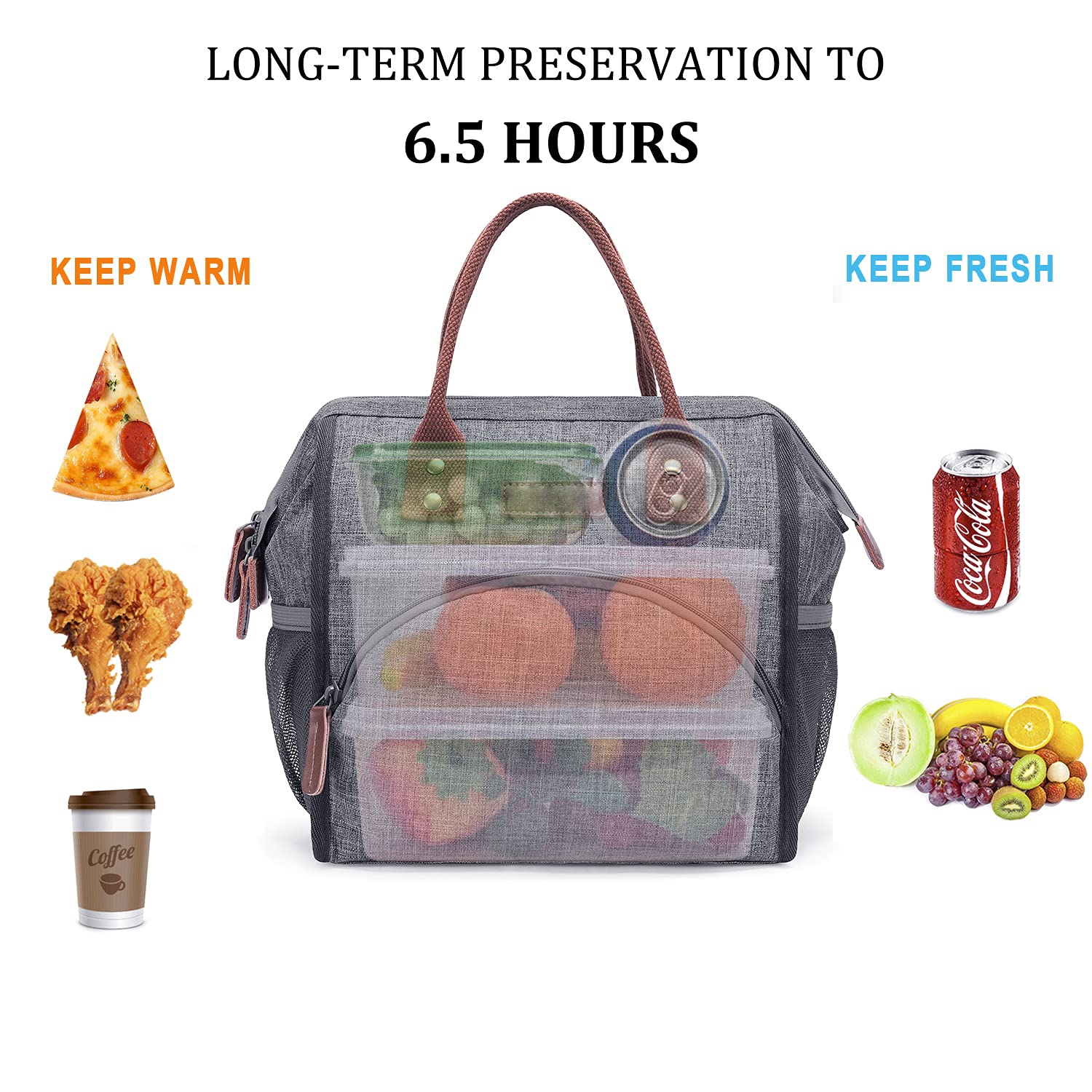 Ochoose Lunch Bags Double Insulated Lunch Box Cooler Tote Bag with Wide Open for Thermal Meal Prep Lunch Organizer Box for Adults Women Man Working Picnic Hiking Beach Fishing Shopping (Gray)