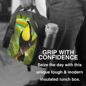 PrelerDIY Toucan Lunch Box - Insulated Lunch Box for Kids with Side Pocket & Shoulder Strap Lunch Bag, Perfect for School/Camping/Hiking/Picnic/Beach/Travel