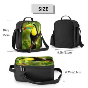 PrelerDIY Toucan Lunch Box - Insulated Lunch Box for Kids with Side Pocket & Shoulder Strap Lunch Bag, Perfect for School/Camping/Hiking/Picnic/Beach/Travel