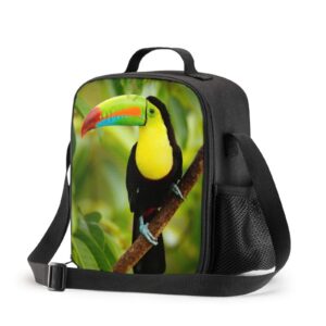 PrelerDIY Toucan Lunch Box - Insulated Lunch Box for Kids with Side Pocket & Shoulder Strap Lunch Bag, Perfect for School/Camping/Hiking/Picnic/Beach/Travel