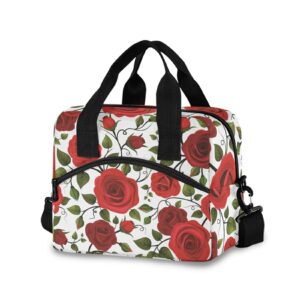 alaza red roses(c4) lunch bags for women leakproof crossbody lunch bag lunch box lunch cooler bag for women,nurse,teachers(226ya6a)