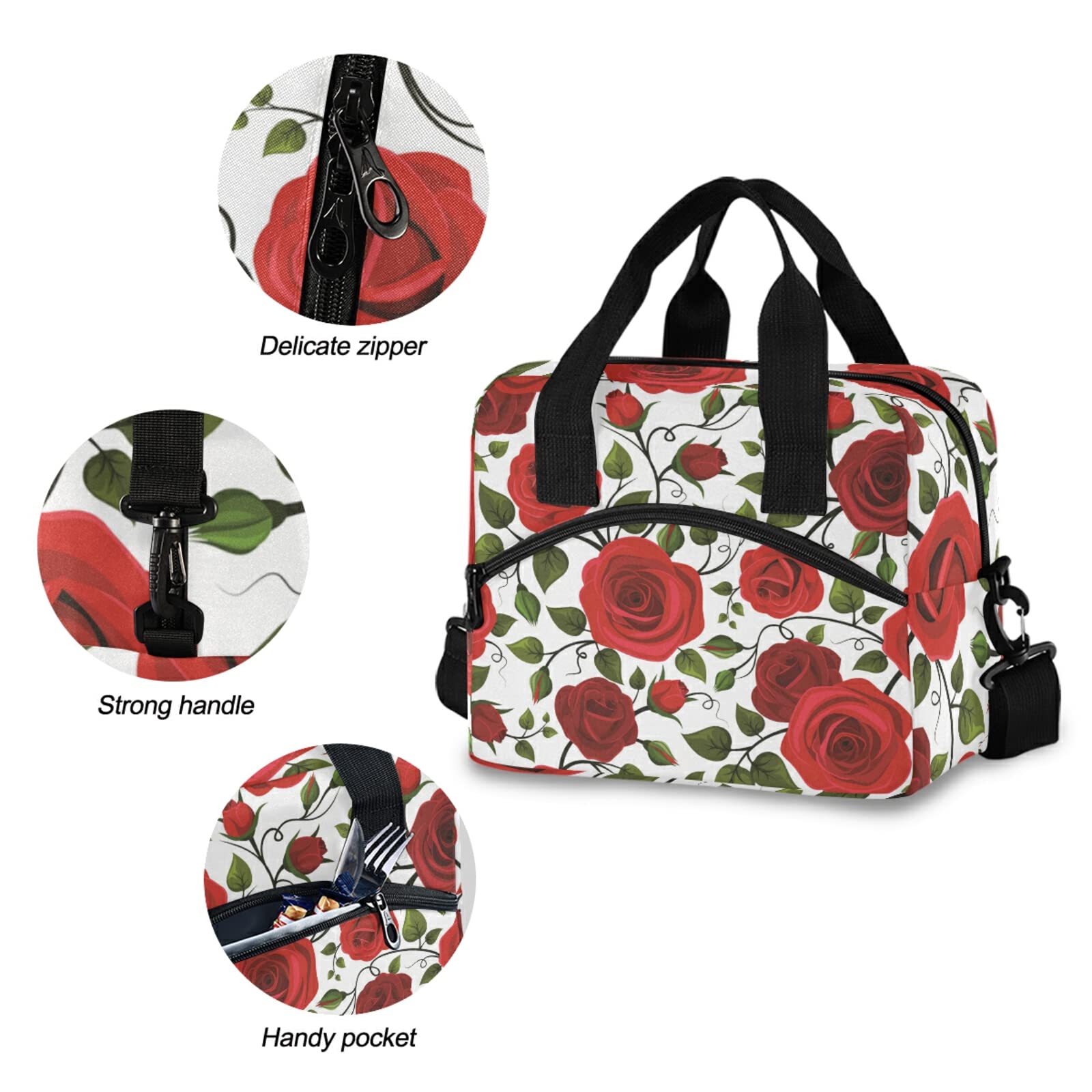 ALAZA Red Roses(c4) Lunch Bags for Women Leakproof Crossbody Lunch Bag lunch Box Lunch Cooler Bag for Women,Nurse,Teachers(226ya6a)