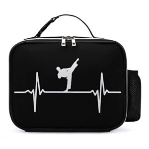karate heartbeat lunch bag reusable insulated handbag detachable leather box handle meal prep holder for picnic office
