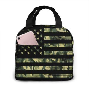 american flag with green camo lunch bag insulated water-resistant tote bag reusable lunch box for picnic travel