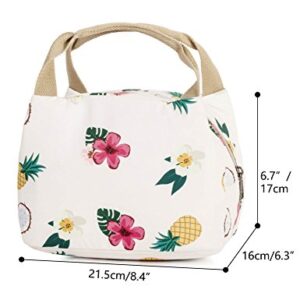 Leaper Reusable Pineapple Lunch Bag Insulated Lunch Tote Bag Lunch Box Beige