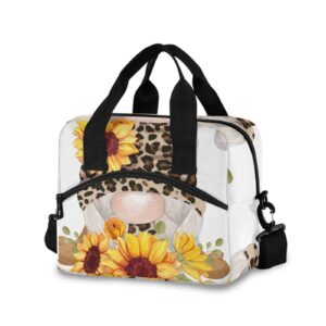 alaza leopard gnome sunflower lunch tote bags for women leakproof lunch bag lunch box lunch cooler bag(226te1b)