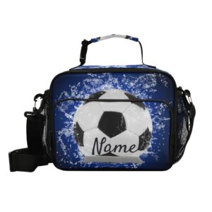 glaphy custom soccer lunch bag for boys kids, football personalized your name lunch tote bags insulated lunch box for office work school picnic