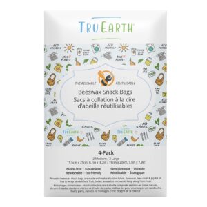 tru earth beeswax snack bags | reusable | zero-waste beeswax | contains 2 medium & 2 large bags