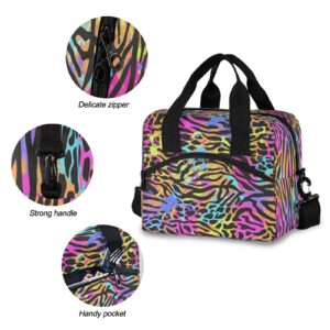 Rainbow Animal Leopard Print Lunch Bag Reusable Lunch Tote Bag Thermal Cooler Bag Insulated Lunch Box with Adjustable Shoulder Strap for Office School Outdoor Picnic