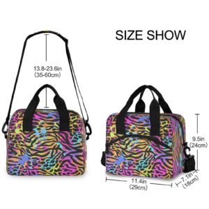 Rainbow Animal Leopard Print Lunch Bag Reusable Lunch Tote Bag Thermal Cooler Bag Insulated Lunch Box with Adjustable Shoulder Strap for Office School Outdoor Picnic