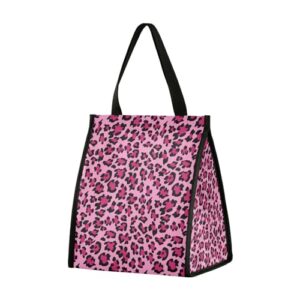 sletend insulated lunch bag pink leopard print leakproof cooler lunch tote for adults & kids,wide open foldable portable lunch tote, for office work school picnic beach