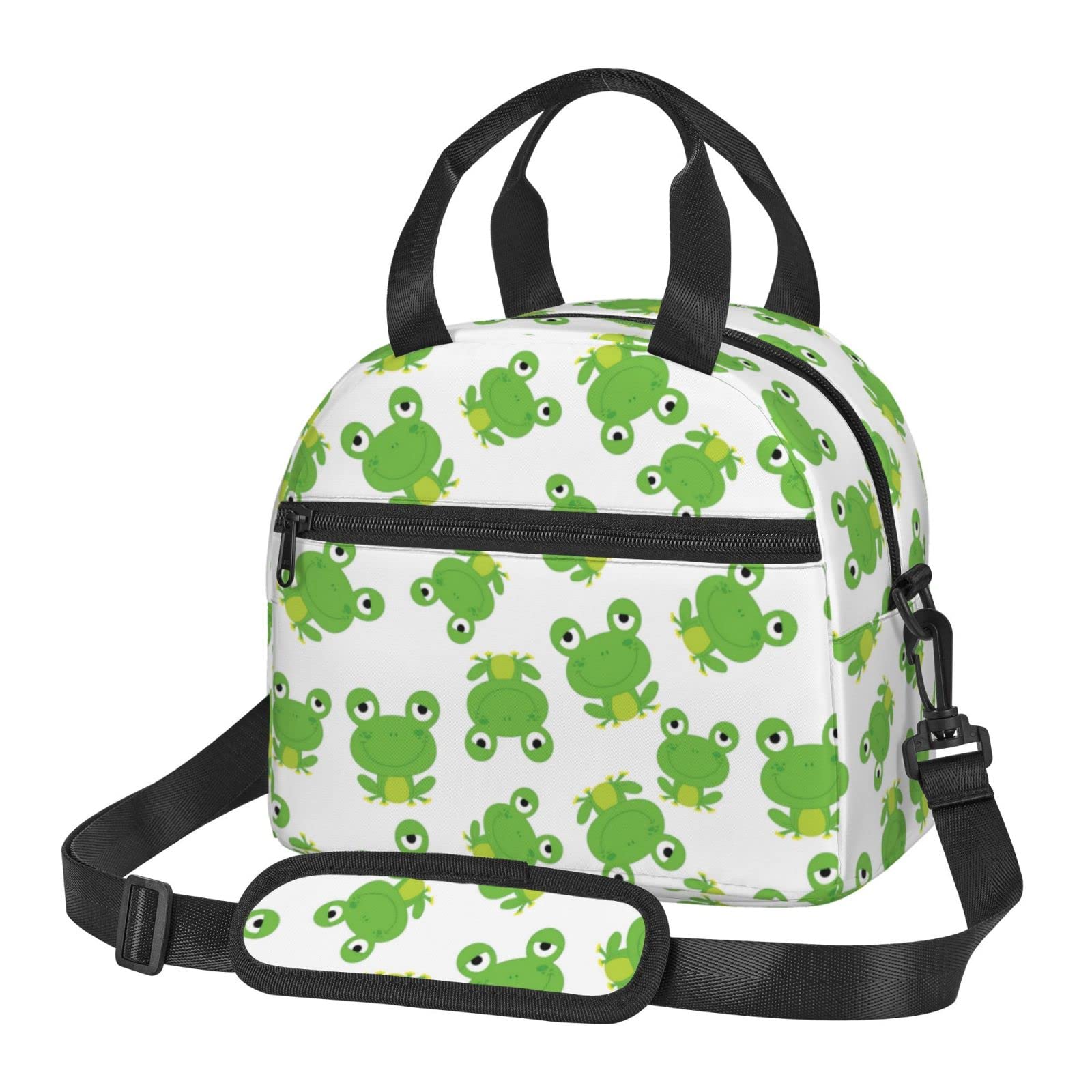 Cute Frog Lunch Bag Reusable Insulated Lunch Tote Bag Lunchbox Container With Adjustable Shoulder Strap For Office Work Picnic Travel