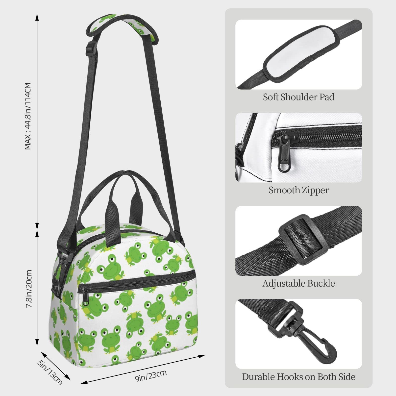 Cute Frog Lunch Bag Reusable Insulated Lunch Tote Bag Lunchbox Container With Adjustable Shoulder Strap For Office Work Picnic Travel