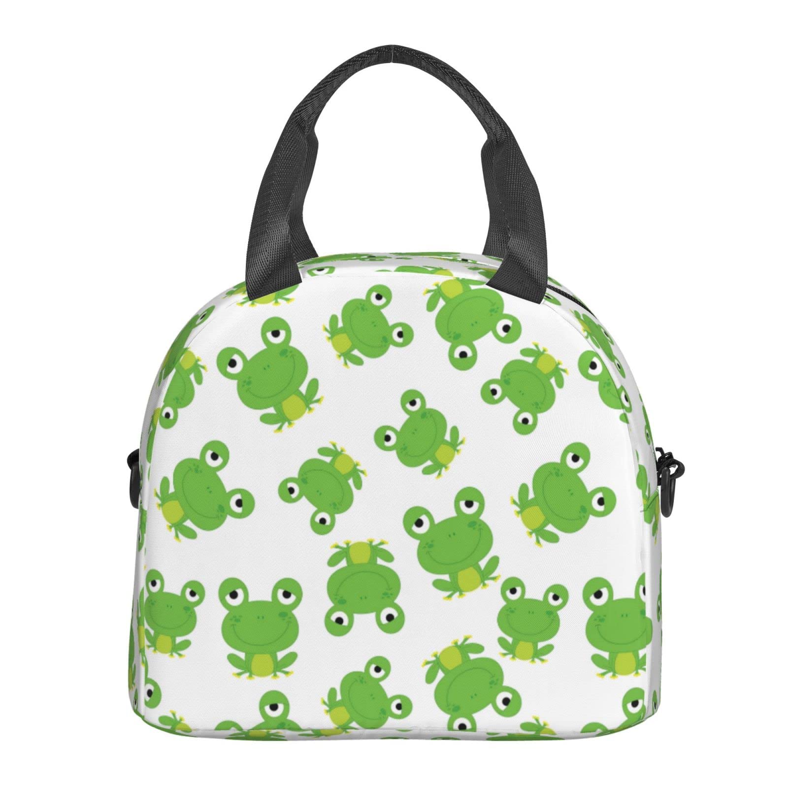 Cute Frog Lunch Bag Reusable Insulated Lunch Tote Bag Lunchbox Container With Adjustable Shoulder Strap For Office Work Picnic Travel