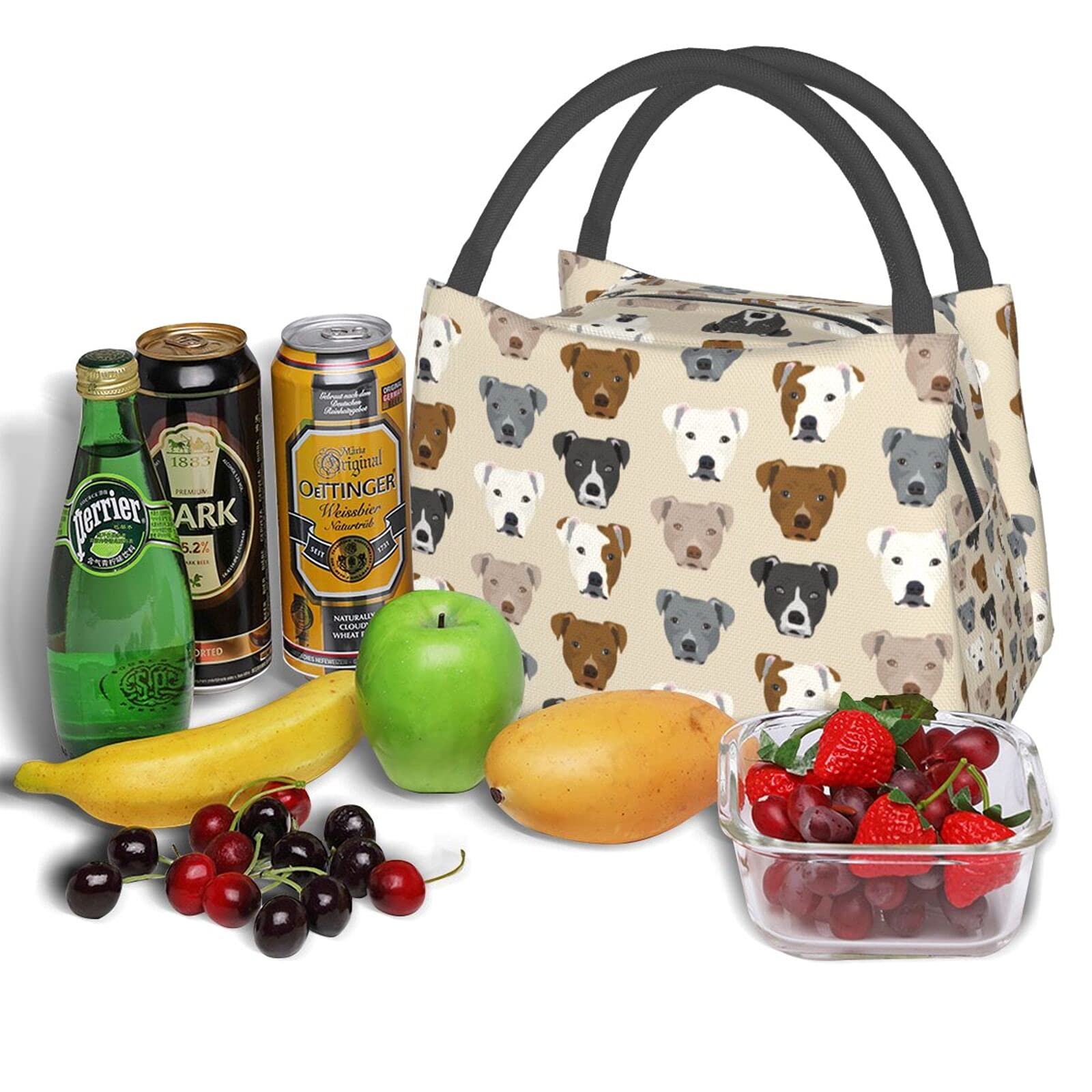 Dog Pitbull Heads Lunch Bag Portable Large Insulation Tote Cooler Cooling Box