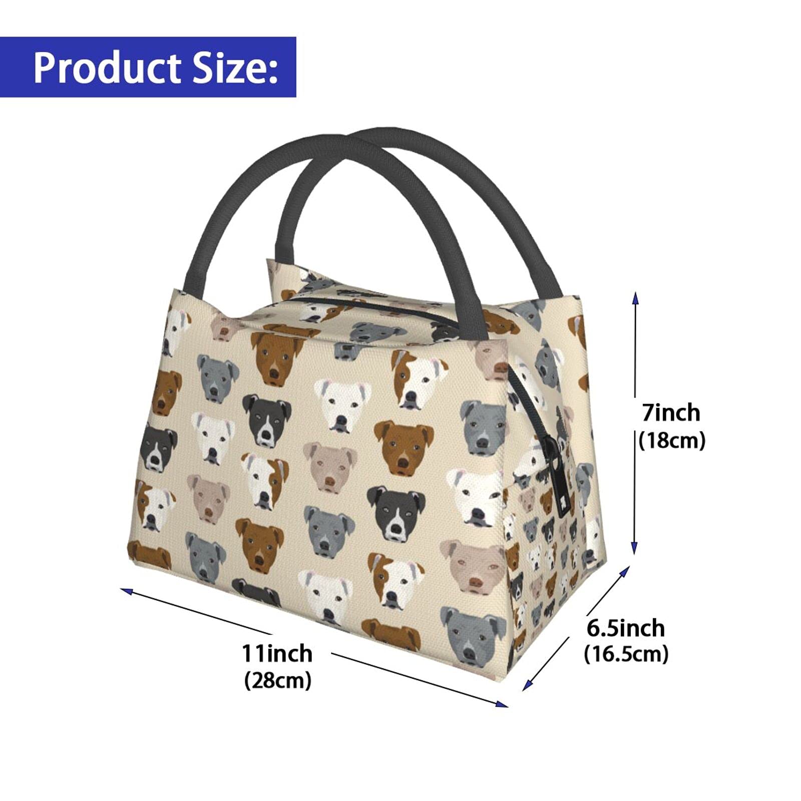 Dog Pitbull Heads Lunch Bag Portable Large Insulation Tote Cooler Cooling Box