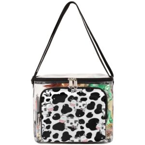 bisibuy animal cows print clear lunch bag stadium approved pvc plastic see through lunch box with adjustable strap for sports events concerts office
