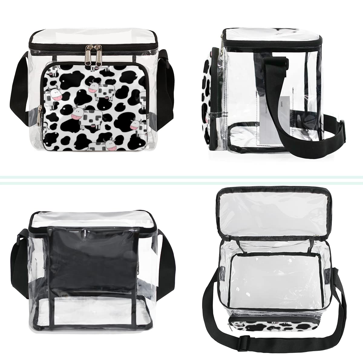 bisibuy Animal Cows Print Clear Lunch Bag Stadium Approved PVC Plastic See Through Lunch box with Adjustable Strap for Sports Events Concerts Office