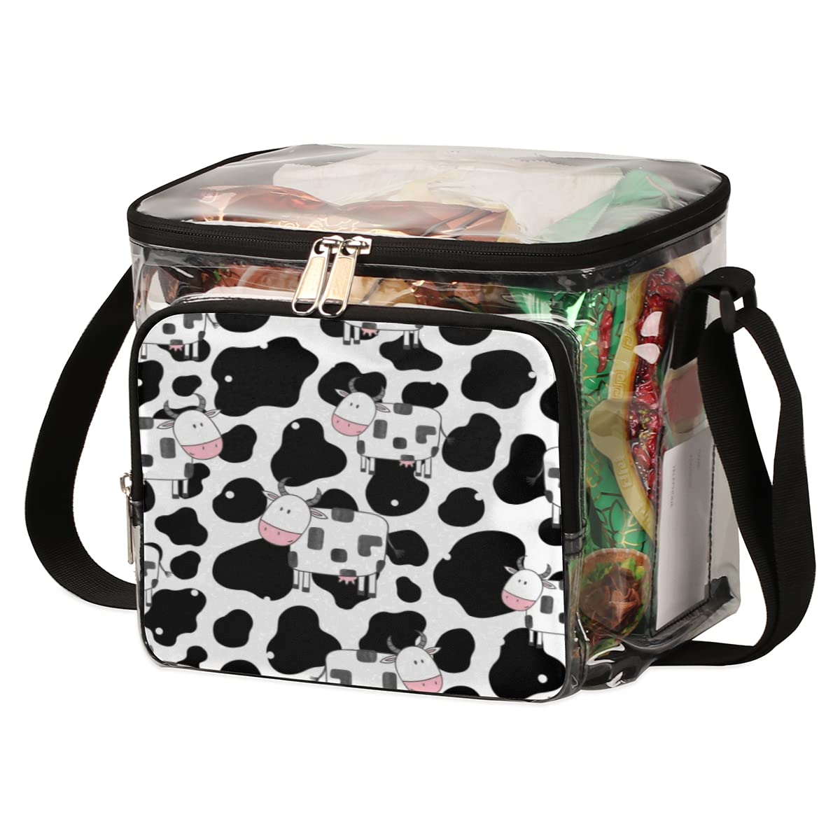 bisibuy Animal Cows Print Clear Lunch Bag Stadium Approved PVC Plastic See Through Lunch box with Adjustable Strap for Sports Events Concerts Office