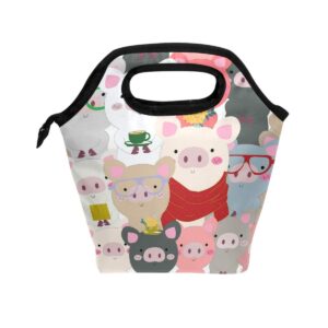 Cartoon Funny Baby Pig Lunch Bag Insulated Lunch Box Pink Red Animal Lunch Tote Bag Snacks Organizer for Women Men Adults College Work Picnic Hiking Beach Fishing