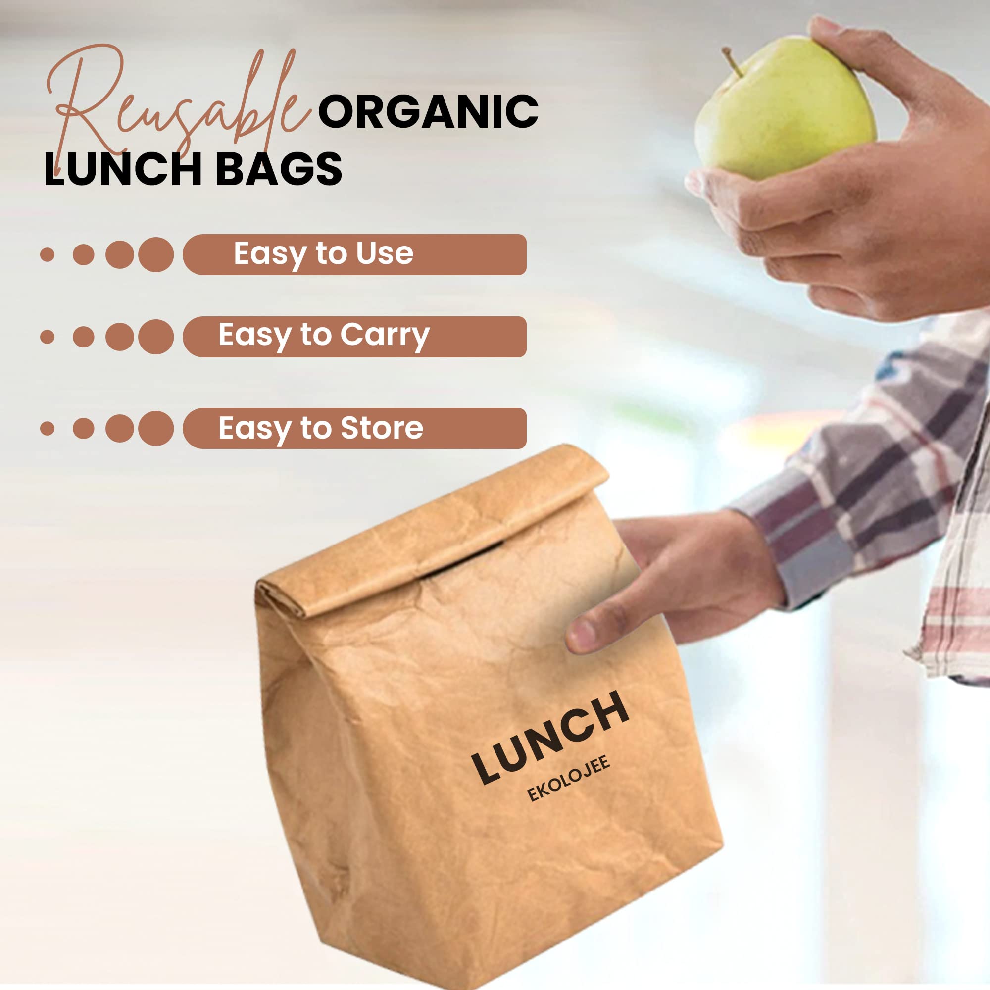 EKOLOJEE Insulated Paper Reusable Lunch Bag | Insulated Durable For Cold And Hot Food And Snacks | Insulated Canvas Lunch Bags, Brown Paper Bag | Classic Worthbuy Lunch Bag For Men & Women