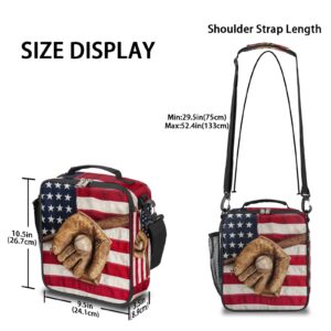 Vintage Baseball Insulated Lunch Box Kids Lunch Bags, Baseball American Flag Reusable Lunch Tote Bag Thermal Cooler Meal Bag with Shoulder Strap for Women Men Boys Girls