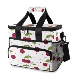hmzxz large cooler lunch bag cute cherry pattern 24-can (15l) insulated lunch box soft leakproof cooler cooling tote bag for adult men women camping, picnic, bbq