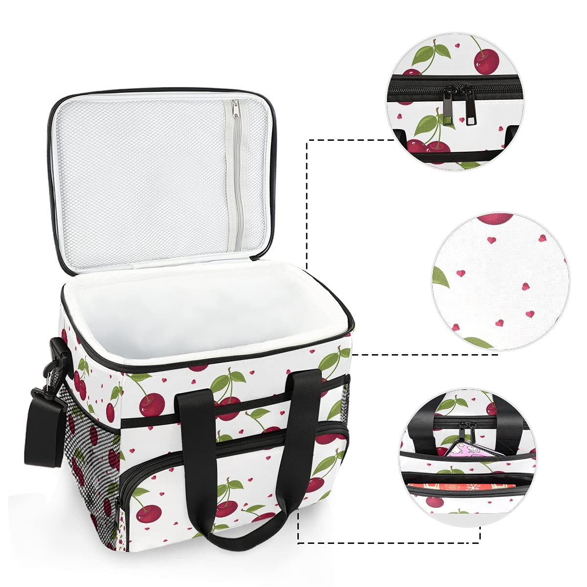 HMZXZ Large Cooler Lunch Bag Cute Cherry Pattern 24-Can (15L) Insulated Lunch Box Soft Leakproof Cooler Cooling Tote Bag for Adult Men Women Camping, Picnic, BBQ