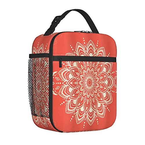 Rportable Lunch Bag For Women/Men Insulated,Round Mandala Design Yoga Meditation Cosmos Concepts Outline Ornam,Insulatedreusable Lunch Box For Office Work School Picnic BeachLeakproof Cooler Tote Bag