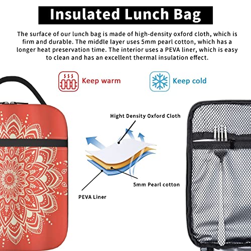 Rportable Lunch Bag For Women/Men Insulated,Round Mandala Design Yoga Meditation Cosmos Concepts Outline Ornam,Insulatedreusable Lunch Box For Office Work School Picnic BeachLeakproof Cooler Tote Bag