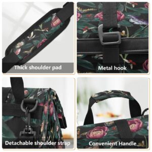 ALAZA Peony Flower Leaves Dragonfly Butterfly Insulated Lunch Bag Women Men Roll-Top Portable Reusable Cooler Lunch Tote Bag for Work Office Picnic College