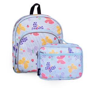 wildkin 12 inch backpack bundle with insulated lunch box bag (butterfly garden)