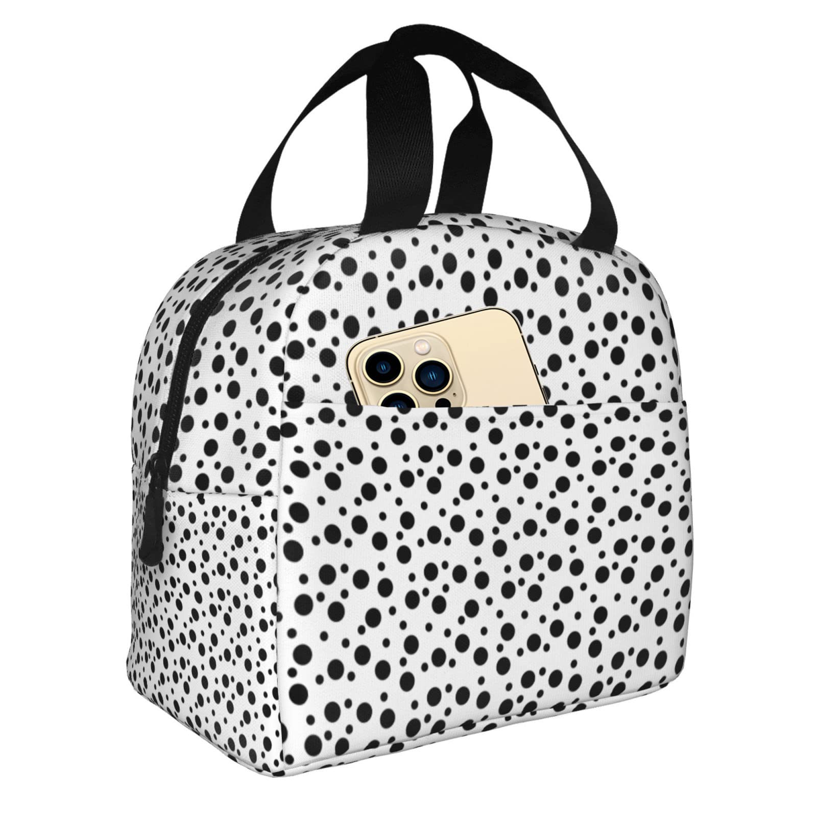 UYEUGV Black Polka Dot Lunch Bag for Women Teen Boys Girls Aesthetic Small Insulated Lunch Box Kids Thermal Cooler Bag Work School