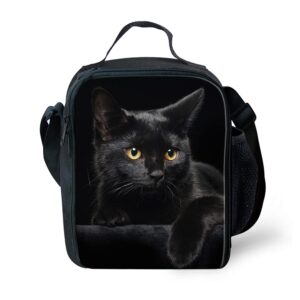 black cat print lunch bag tote mini lunch box cooler for kids boys girls