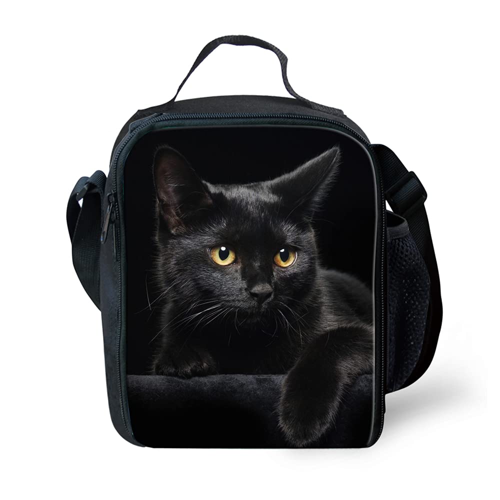 Black Cat Print Lunch Bag Tote Mini Lunch Box Cooler for Kids Boys Girls