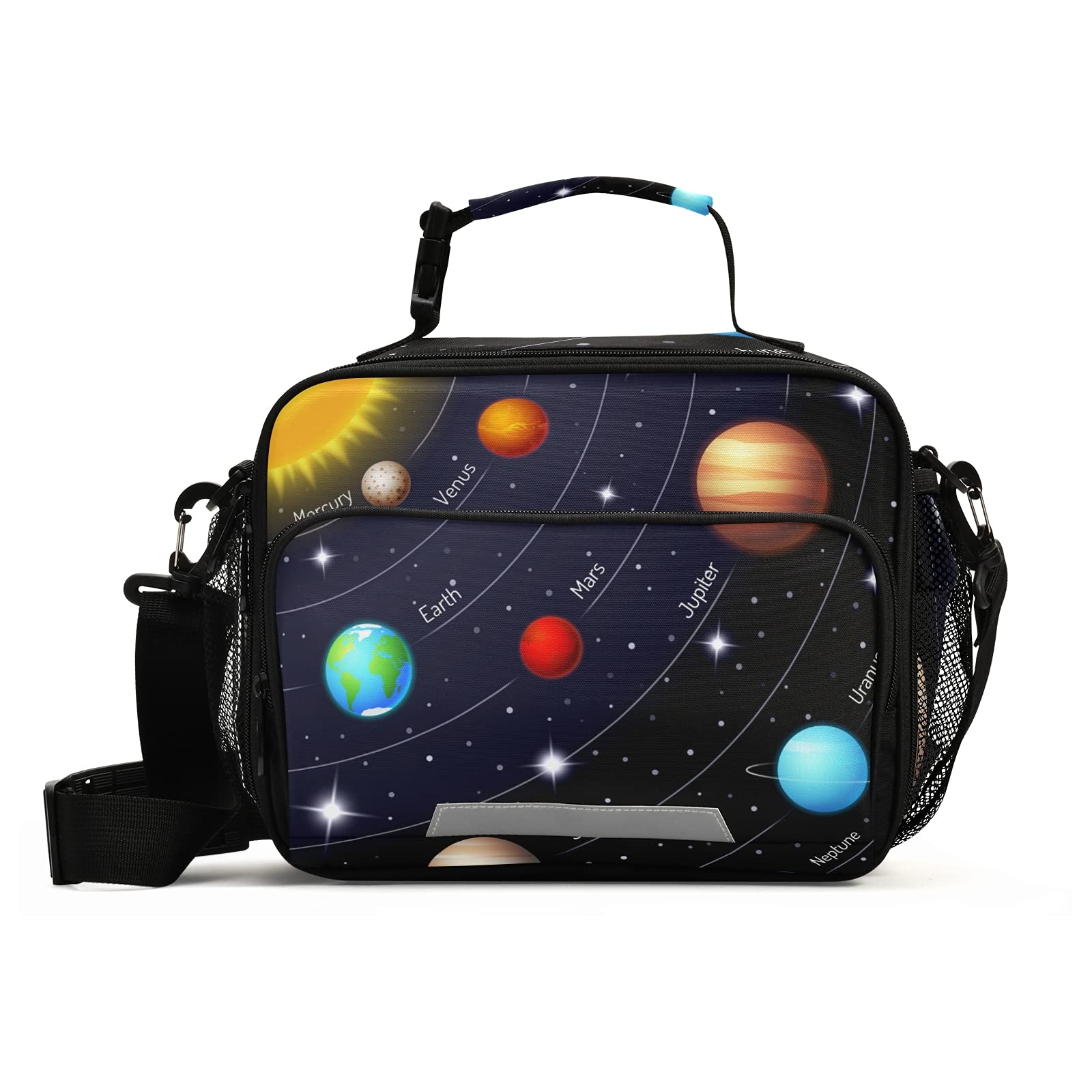 Sinestour Insulated Lunch Bag Colorful Solar System Lunch Box Container with Detachable Shoulder Strap Lunch Box Container for Kids/Adult