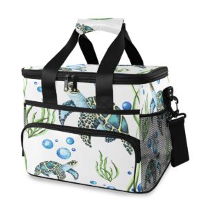 alaza watercolor sea turtles and seaweed bubbles large capacity cooler tote insulated lunch bag lunch cooler bag