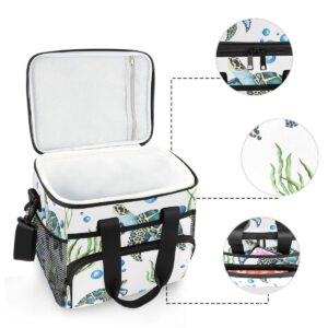 ALAZA Watercolor Sea Turtles and Seaweed Bubbles Large Capacity Cooler Tote Insulated Lunch Bag Lunch Cooler Bag