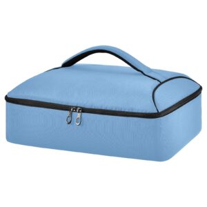 kigai plain blue gray solid color double insulated casserole carrier for hot or cold food, expandable hot food carrier bag, insulated food bag for parties, beach, picnic, camping