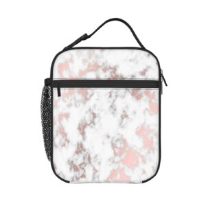 kiuloam insulated lunch box marble rose gold texture reusable lunch bag with shoulder strap for women/men/girls/boys lunchbox meal tote bag
