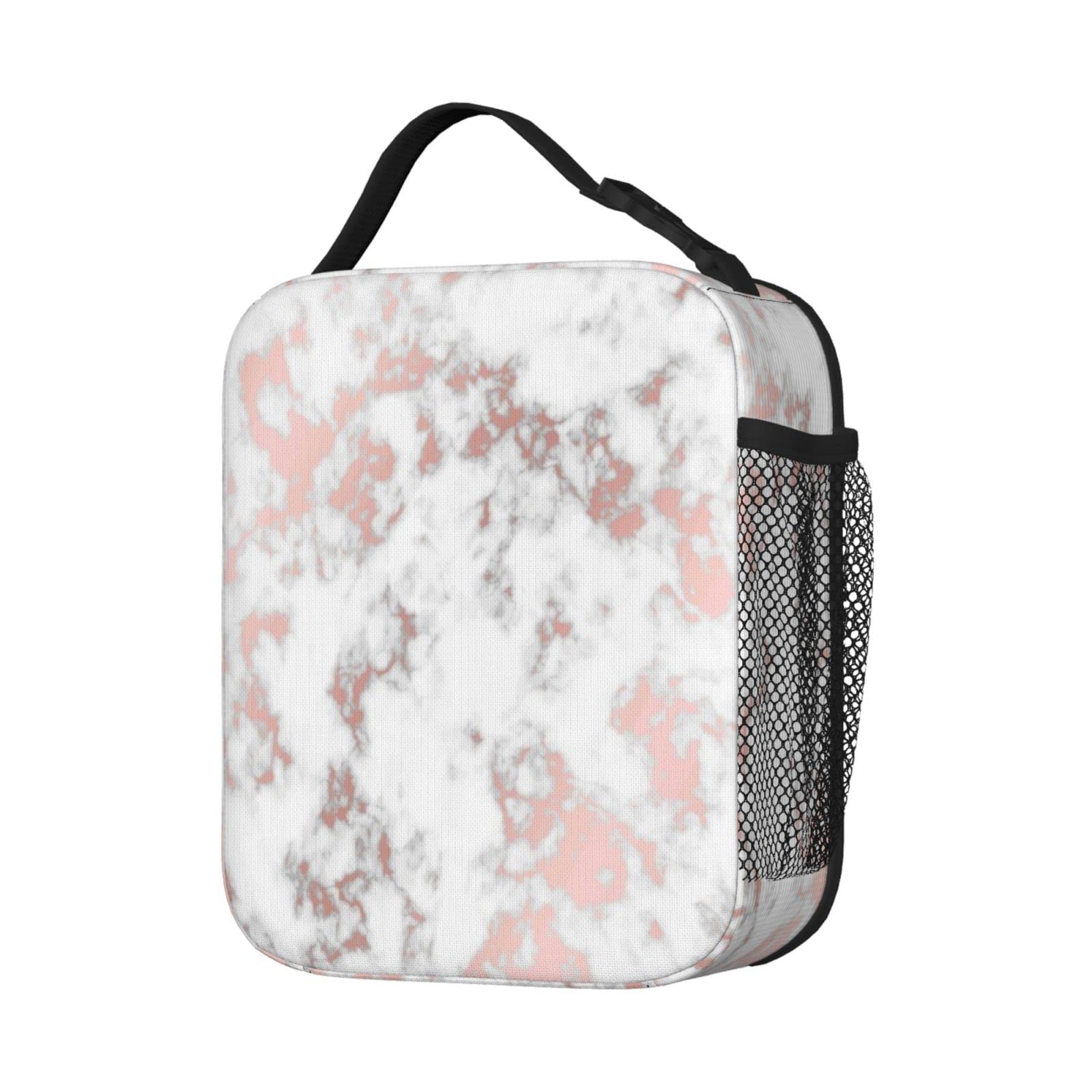 KiuLoam Insulated Lunch Box Marble Rose Gold Texture Reusable Lunch Bag With Shoulder Strap For Women/Men/Girls/Boys Lunchbox Meal Tote Bag