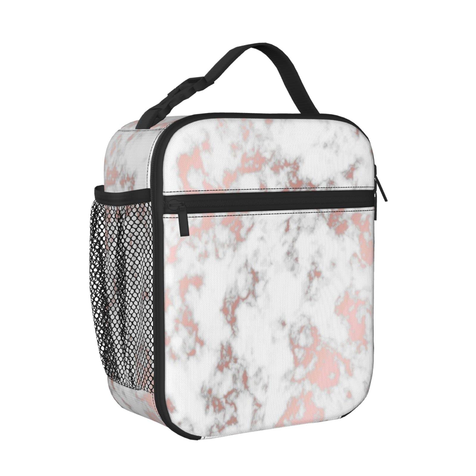 KiuLoam Insulated Lunch Box Marble Rose Gold Texture Reusable Lunch Bag With Shoulder Strap For Women/Men/Girls/Boys Lunchbox Meal Tote Bag