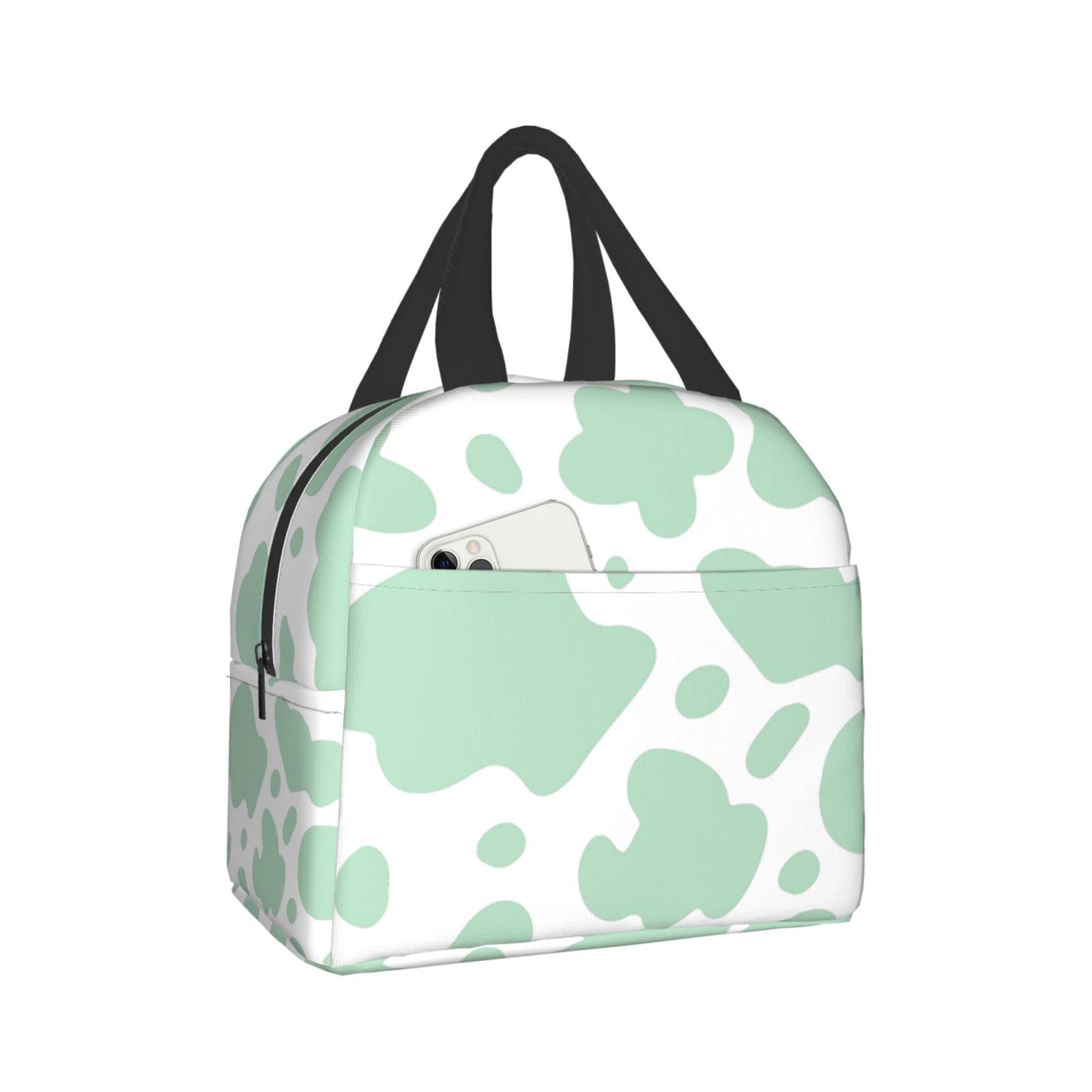 Senheol Mint Green Cow Animal Lunch Box, Insulation Lunch Bag for Women Men, Reusable Lunch Tote Bags Perfect for Office Camping Hiking Picnic Beach Travel